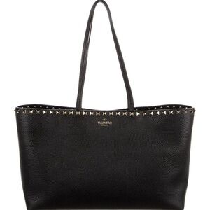 Valentino Black Leather Rockstud Tote - Small